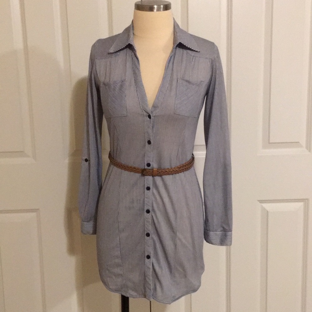 Denim pinstripe tunic w/belt
